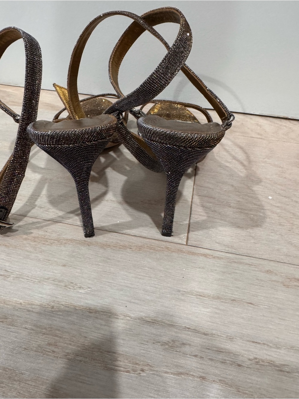 Manolo Blahnik Sparkling Gold Strappy High-Heel Sandals - Picture 5 of 7